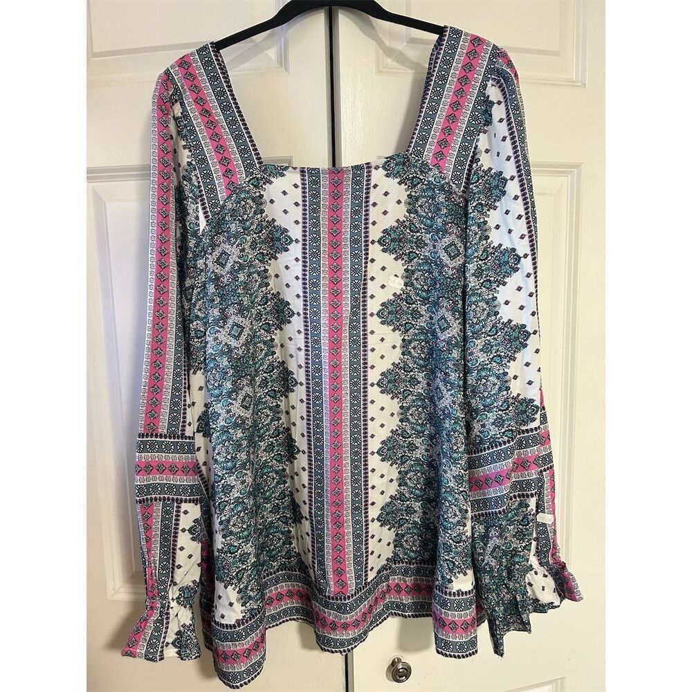 Lane Bryant Women's Size 18 Geometric Tunic Blouse Square Neck - Picture 7 of 7
